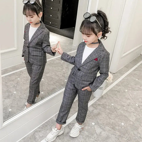 Baby Girl Casual Suits Blazer Plaid & Pants (Ages 3-14 years old)