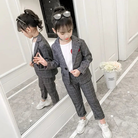 Baby Girl Casual Suits Blazer Plaid & Pants (Ages 3-14 years old)