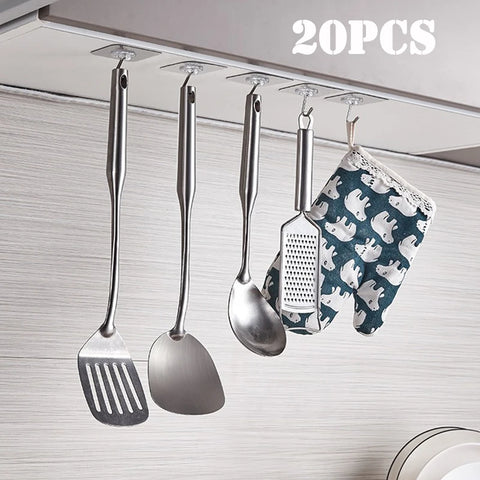 10/20Pcs Transparent Strong Self Adhesive Door Wall Hangers Hooks for Kitchen & Bathroom