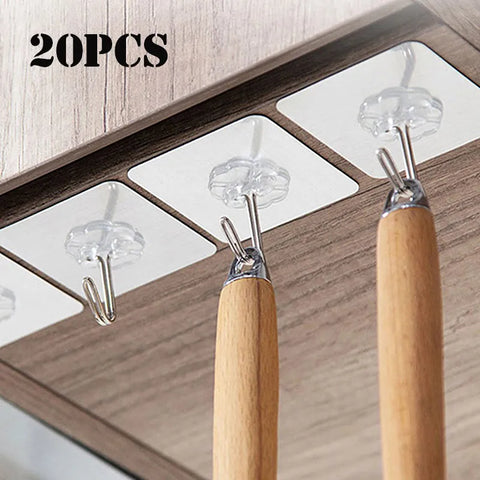 10/20Pcs Transparent Strong Self Adhesive Door Wall Hangers Hooks for Kitchen & Bathroom