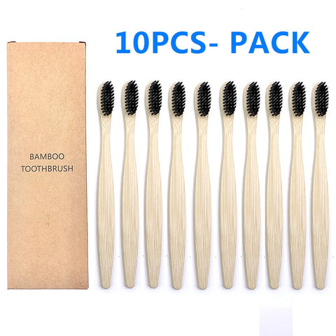 10PCS Natural Bamboo Toothbrush Set Soft Bristle Brushes