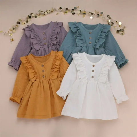 Ruffled Button Casual Clothes for Baby Girls (2-5 years old)