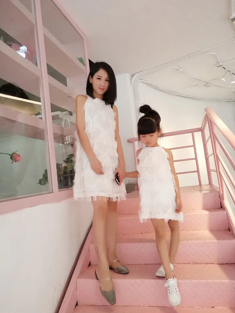 Mother & Daughter Tassel Sleeveless Dress Matching Clothes Look