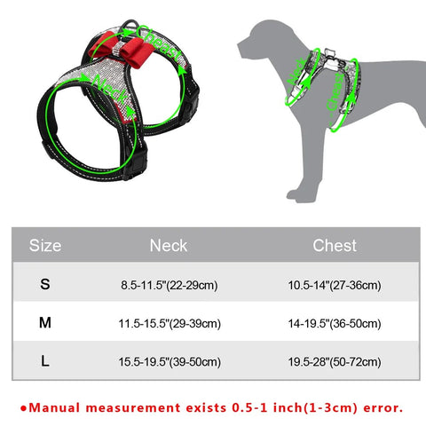 Reflective Dog Harness Rhinestone Bowknot Accessories