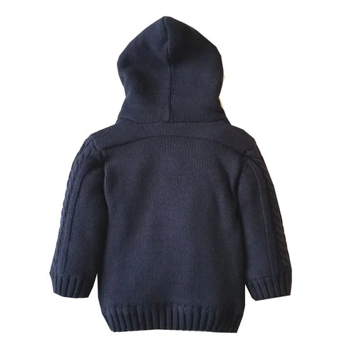 Hooded Cardigan Long Sleeve Fleece Lined Knitted Sweater for Kids