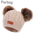 Faux Fur Winter Double Pompom Hat For Babies