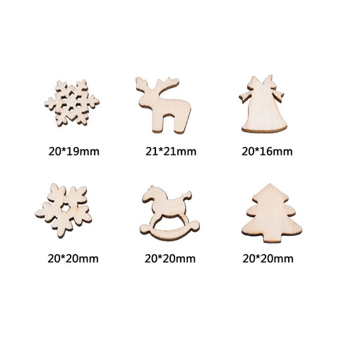 100pcs Christmas Wooden Pendants Ornaments Wood Crafts Snowflake Decorations