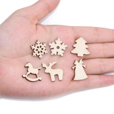 100pcs Christmas Wooden Pendants Ornaments Wood Crafts Snowflake Decorations