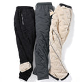 Winter Zip Pockets Thicken Fleece Sweatpants Waterproof Thermal Men Trousers