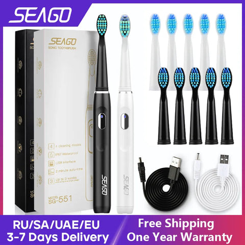 SEAGO Electric Toothbrush Rechargeable 4 Mode Travel Toothbrush with 3 Brush Head Gift