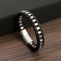 Braided Leather Bangle Bracelet Stainless Steel with Magnetic Clasp