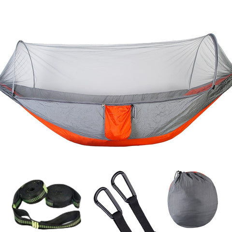 Camping Hammock with Mosquito Net Pop-Up Light Portable Outdoor Parachute Swing