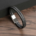 Braided Leather Bangle Bracelet Stainless Steel with Magnetic Clasp