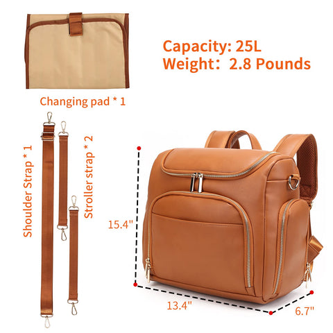 7-in-1 Baby Diaper Leather Bags with Changing Pad