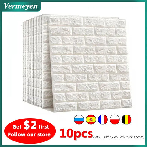 10PCS 3D Waterproof Self Adhesive Wallpaper Imitation Brick Plastic Sticker for Bedroom & Home Wall Designs