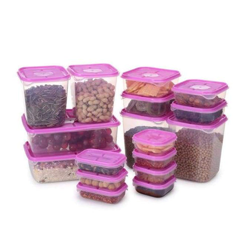 17pcs/set Plastic Food Storage Box - Pink