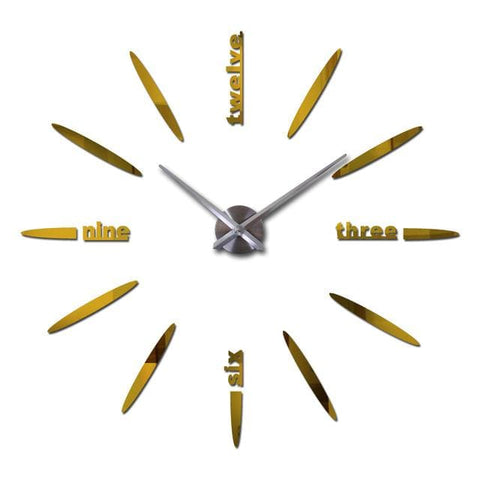 3D Acrylic Wall Clock Decal - Gold / 37inch