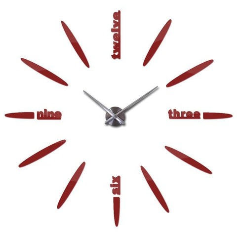 3D Acrylic Wall Clock Decal - Red / 37inch