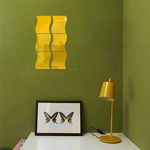 6pcs/set DIY S Shaped Acrylic Mirror Effect Wall Sticker - Pure Gold - Wall Stickers