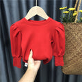 Baby Girl Long Puff Sleeve Knitted Sweaters Tops
