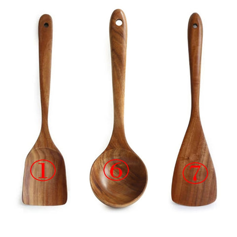 7 Pcs Set Teak Natural Wood  Spoon  Tableware Spoon