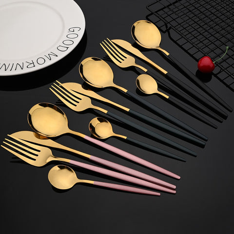 Black Gold Dinnerware Cutlery Set Knife Fork & Spoon