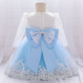1st Birthday Baptism Bow Lace Long Sleeve Party Dresses