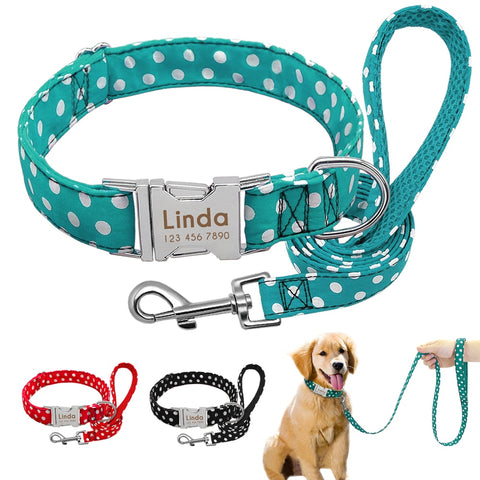 Dog Collar Custom Nylon Pet Polka Dot Collar Walking Leash Set