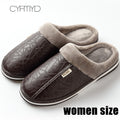Women's Leather Indoor Slippers Non-slip Winter