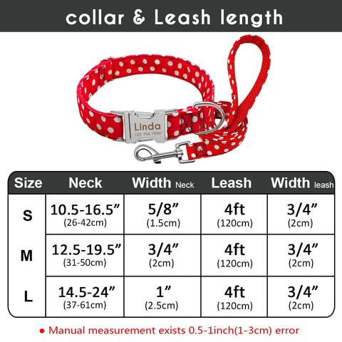 Dog Collar Custom Nylon Pet Polka Dot Collar Walking Leash Set