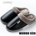 Women's Leather Indoor Slippers Non-slip Winter