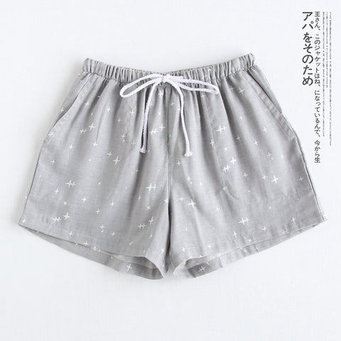 Couple Cotton Shorts Japanese Style Elastic Waist
