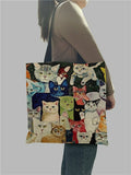 Cute Kawaii Cartoon Anime Cat Print Linen Tote Bag Shopping Bags Reusable