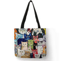 Cute Kawaii Cartoon Anime Cat Print Linen Tote Bag Shopping Bags Reusable