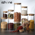 Food Storage Tank Container With Bamboo Covered High Sealed Glass