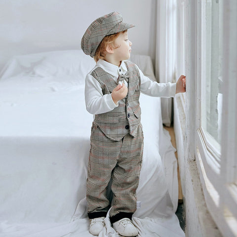 Toddler Boys Clothing Set Cotton Plaid Suits Birthday Costume