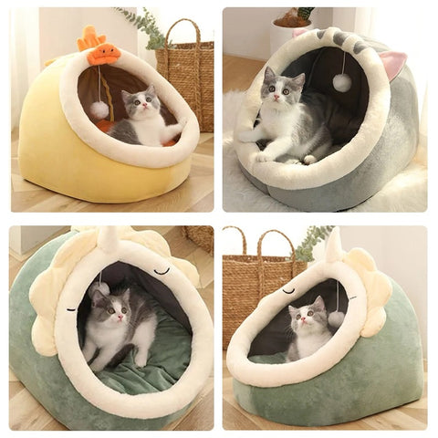 Cute Winter Cat Cave Bed Warm Pet Kitten Basket
