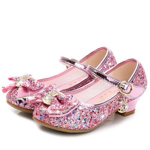 Casual Glitter Princess Theme Leather Shoes for Girls