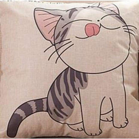 Cat Printed Cotton Cushion - Lick / No Filling - Pillow Case