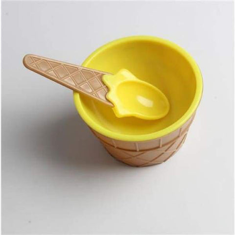 Colorful Ice Cream Bowls with spoon - Yellow - Ice Cream Tubs
