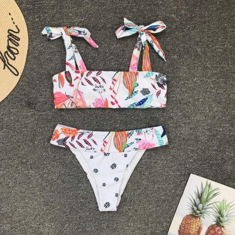 Floral Print Bandeau Swimsuit - B4120FL / S - Bikini Set