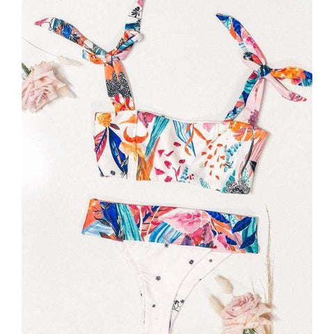 Floral Print Bandeau Swimsuit - Bikini Set
