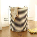 Graphic Print Round Cotton Linen Collapsible Storage Basket - Black stripe-Large - Storage Baskets