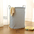 Graphic Print Round Cotton Linen Collapsible Storage Basket - Blue stripe-Large - Storage Baskets