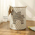 Graphic Print Round Cotton Linen Collapsible Storage Basket - Rain Horse-Large - Storage Baskets