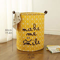 Graphic Print Round Cotton Linen Collapsible Storage Basket - Yellow Smile-Large - Storage Baskets