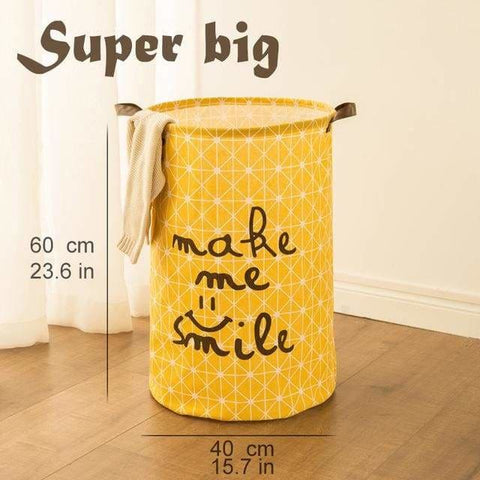 Graphic Print Round Cotton Linen Collapsible Storage Basket - Yellow-Super large - Storage Baskets