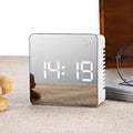 LED Alarm Clock Digital Electronic LED Mirror Clock Multifunction Temperature Snooze Large Display Home Decor - Square