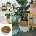 New Bamboo Storage Baskets Foldable Laundry Straw Patchwork Wicker Rattan Seagrass Belly Garden Flower Pot Planter Basket|Flower Pots & 