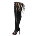 Sexy Peep Toe Cut Out Gladiator Over The Knee High Heels - Boots